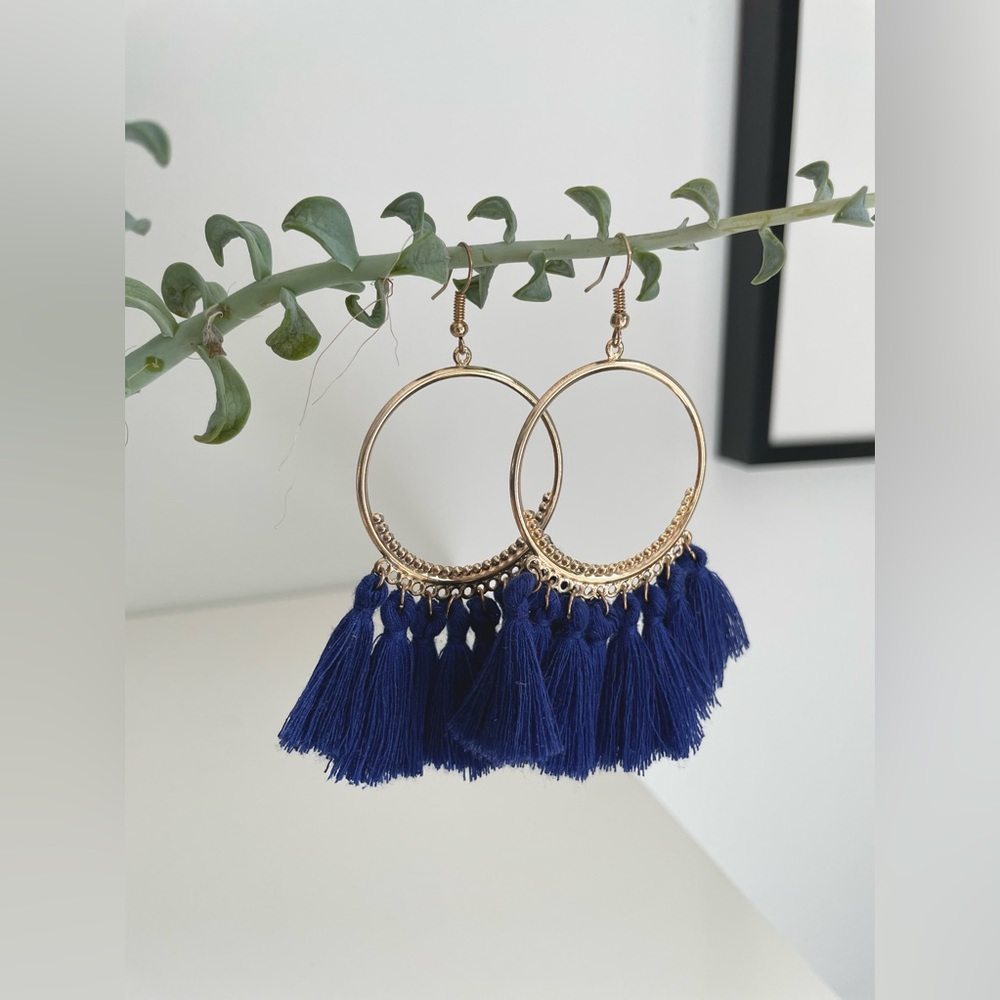 Urban Outfitters Statement Tassel Earring in Gold | Ink Blue
